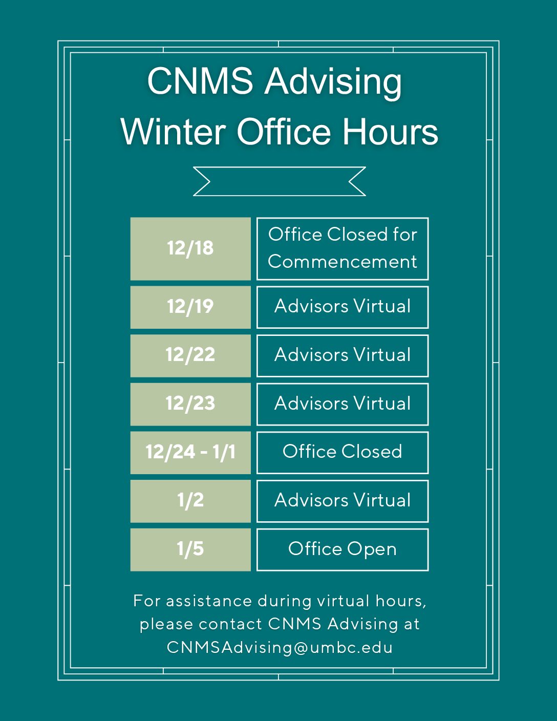 Winter Break Advising Availability